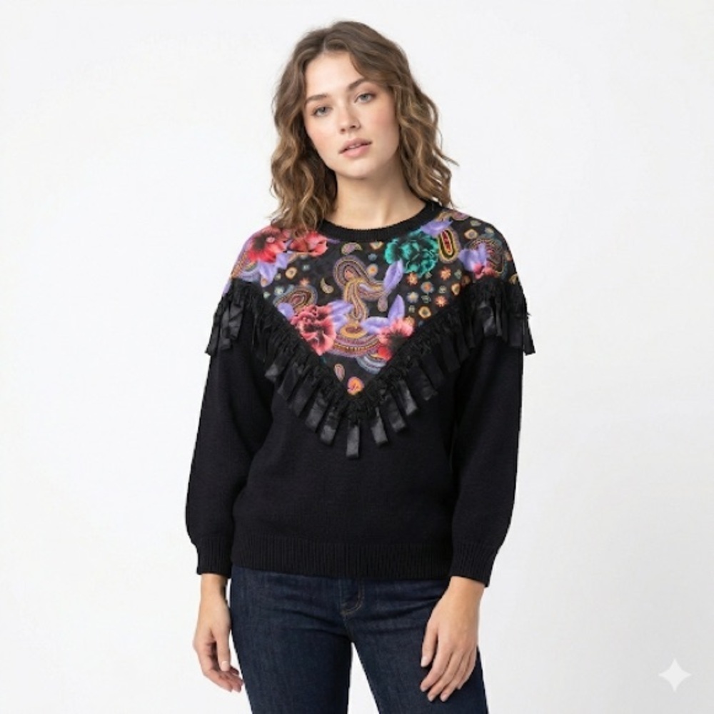 Bonnie and Bill Vintage Statement Embellished Knit Sweater Floral M